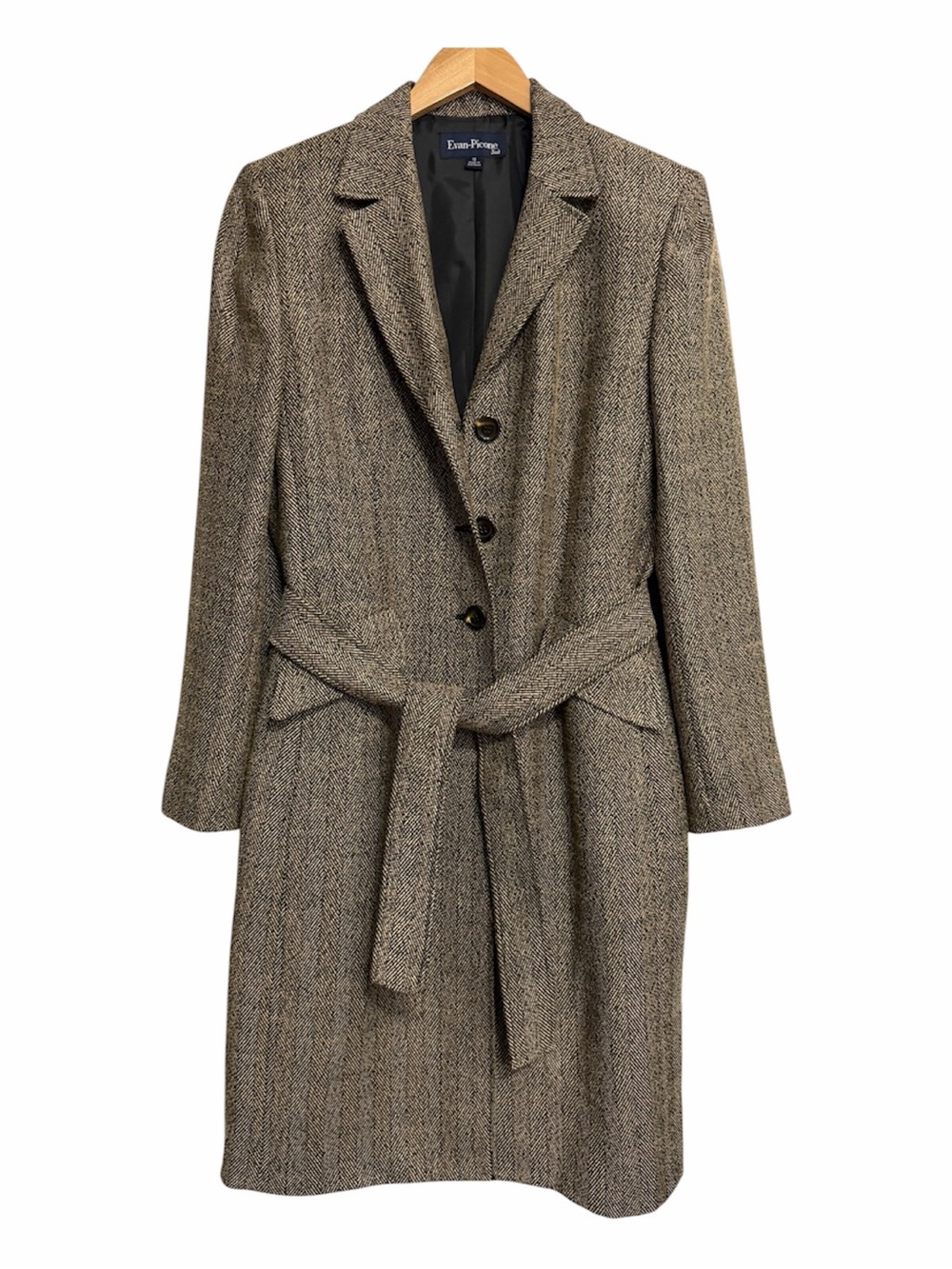 Evan Picone Brown Herringbone Long Coat Lined Size 12